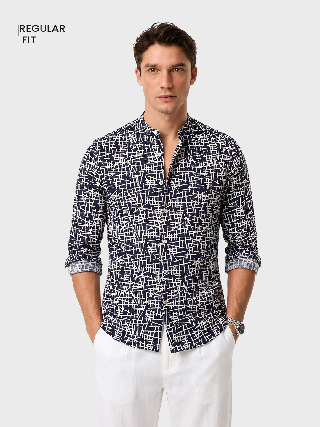 Men's Blue Regular Fit Printed Casual Shirt - Image 2