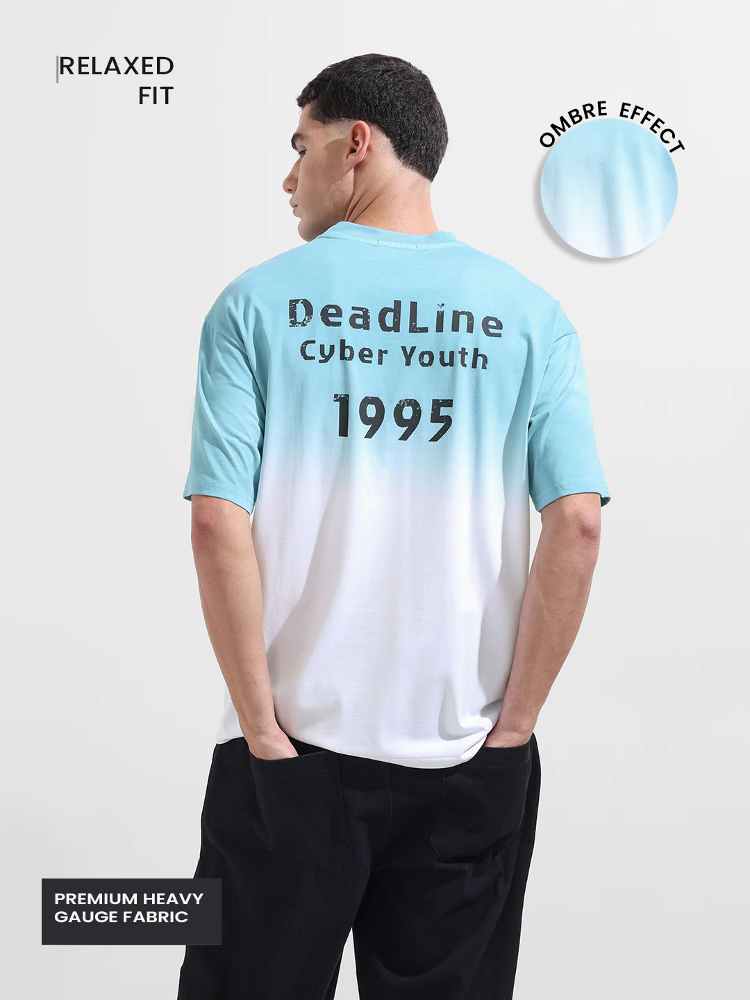 Men's Blue Relaxed Fit Printed 240 GSM Street Wear T-Shirt - Image 2