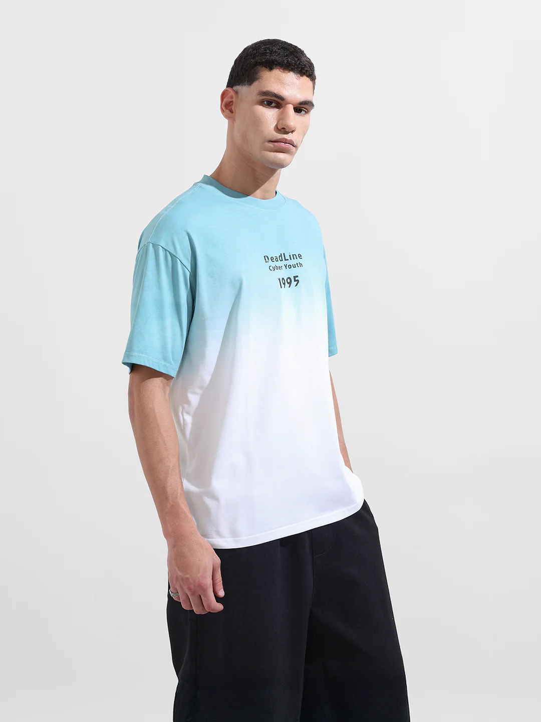 Men's Blue Relaxed Fit Printed 240 GSM Street Wear T-Shirt - Image 3