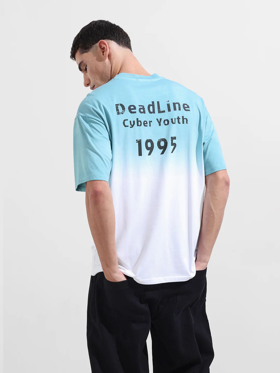 Men's Blue Relaxed Fit Printed 240 GSM Street Wear T-Shirt - Image 6