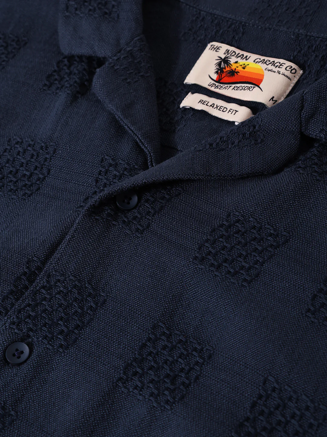 Men's Navy Blue Relaxed Fit Resort Wear Textured Shirt - Image 3
