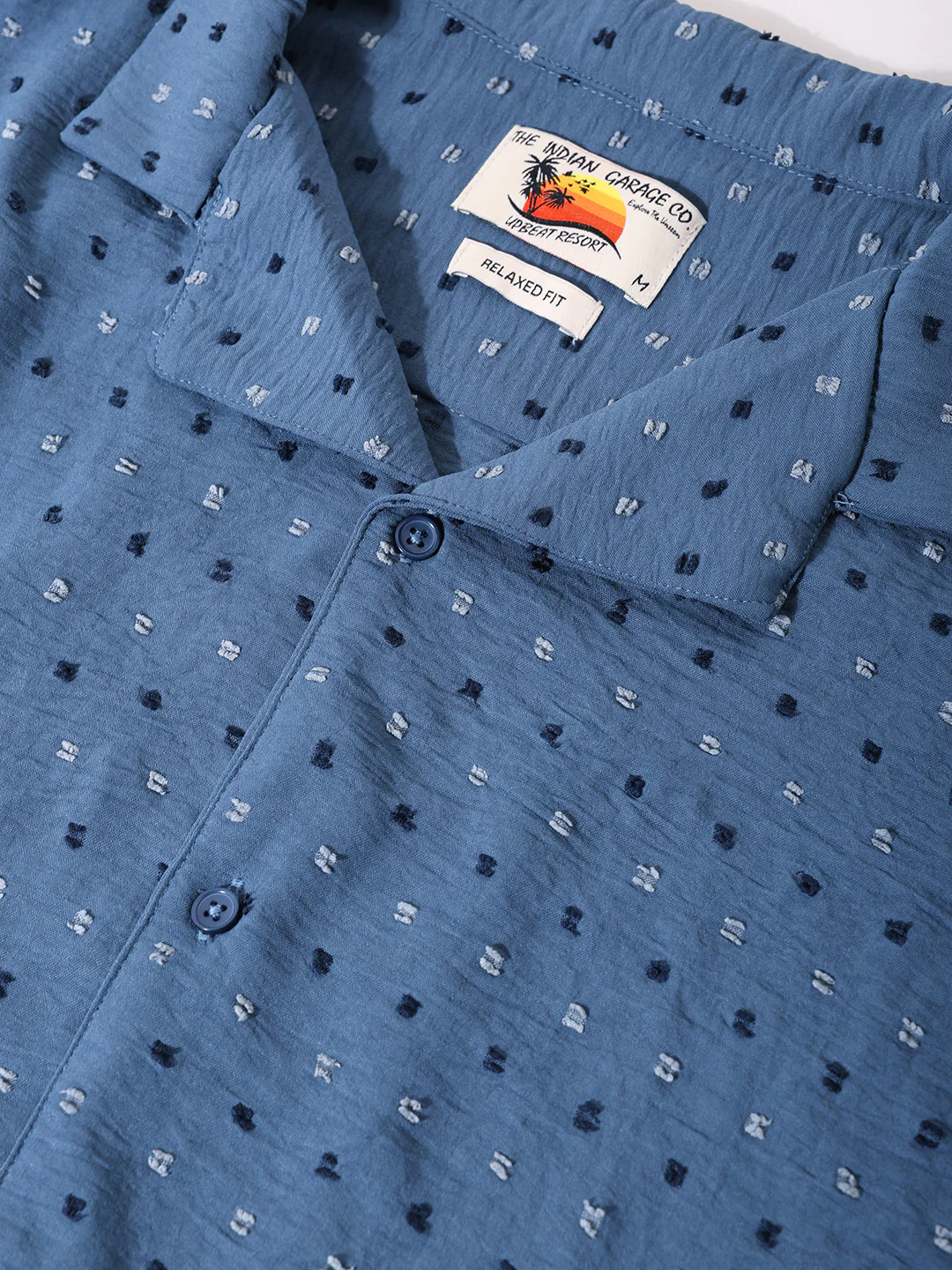 Men's Blue Relaxed Fit Resort Wear Textured Shirt - Image 3