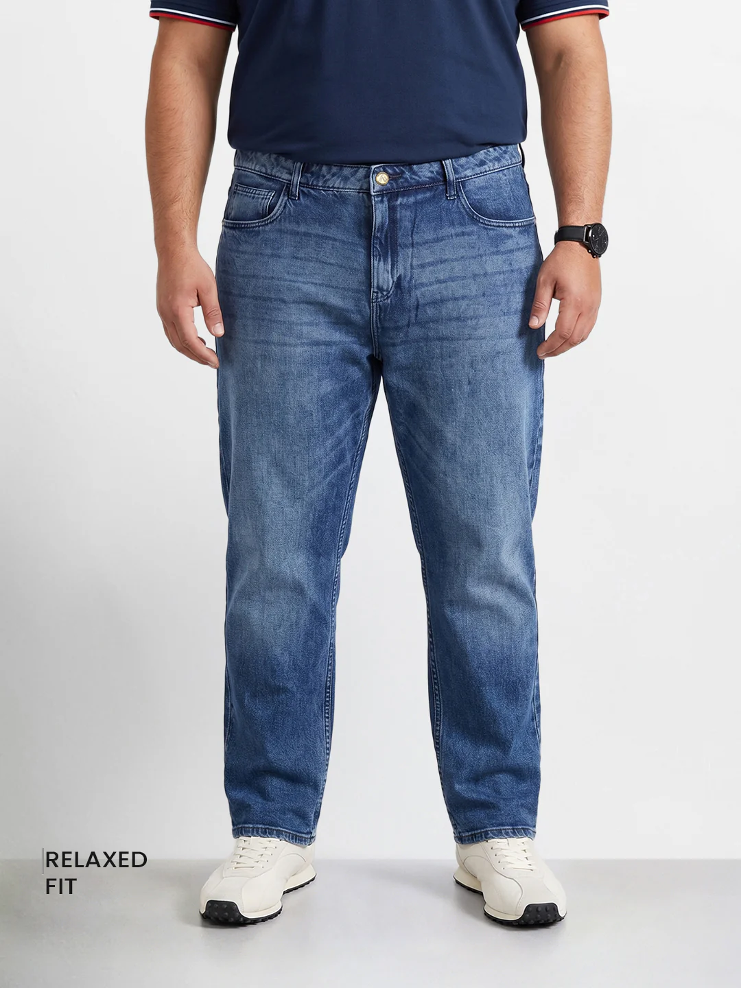 Men's Blue Relaxed Fit Solid Casual Jeans