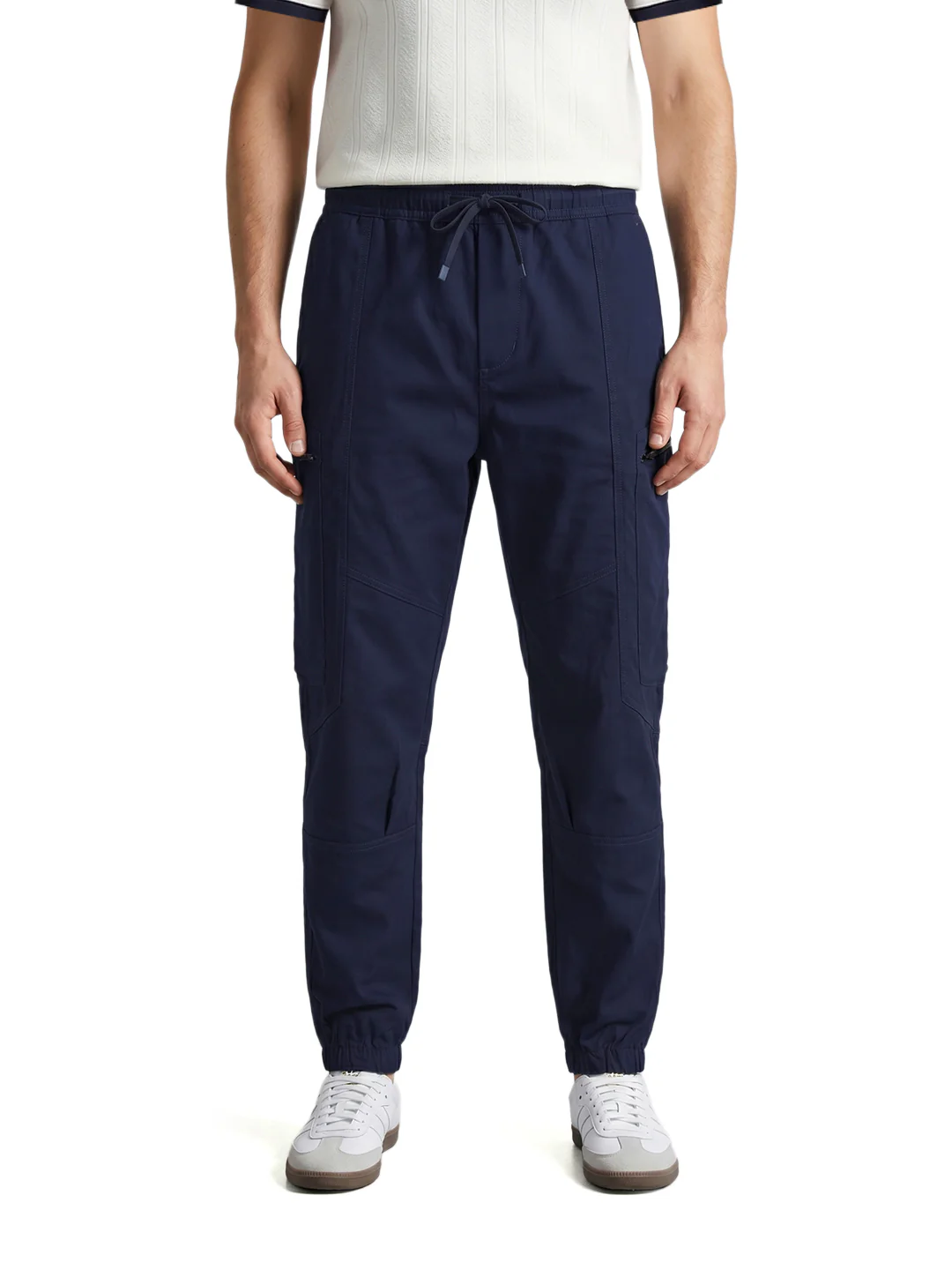 Men's Navy Blue Relaxed Fit Solid Utility Cargo