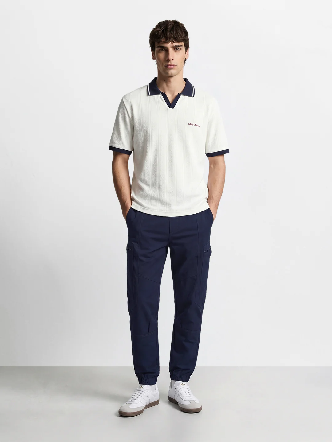 Men's Navy Blue Relaxed Fit Solid Utility Cargo - Image 2