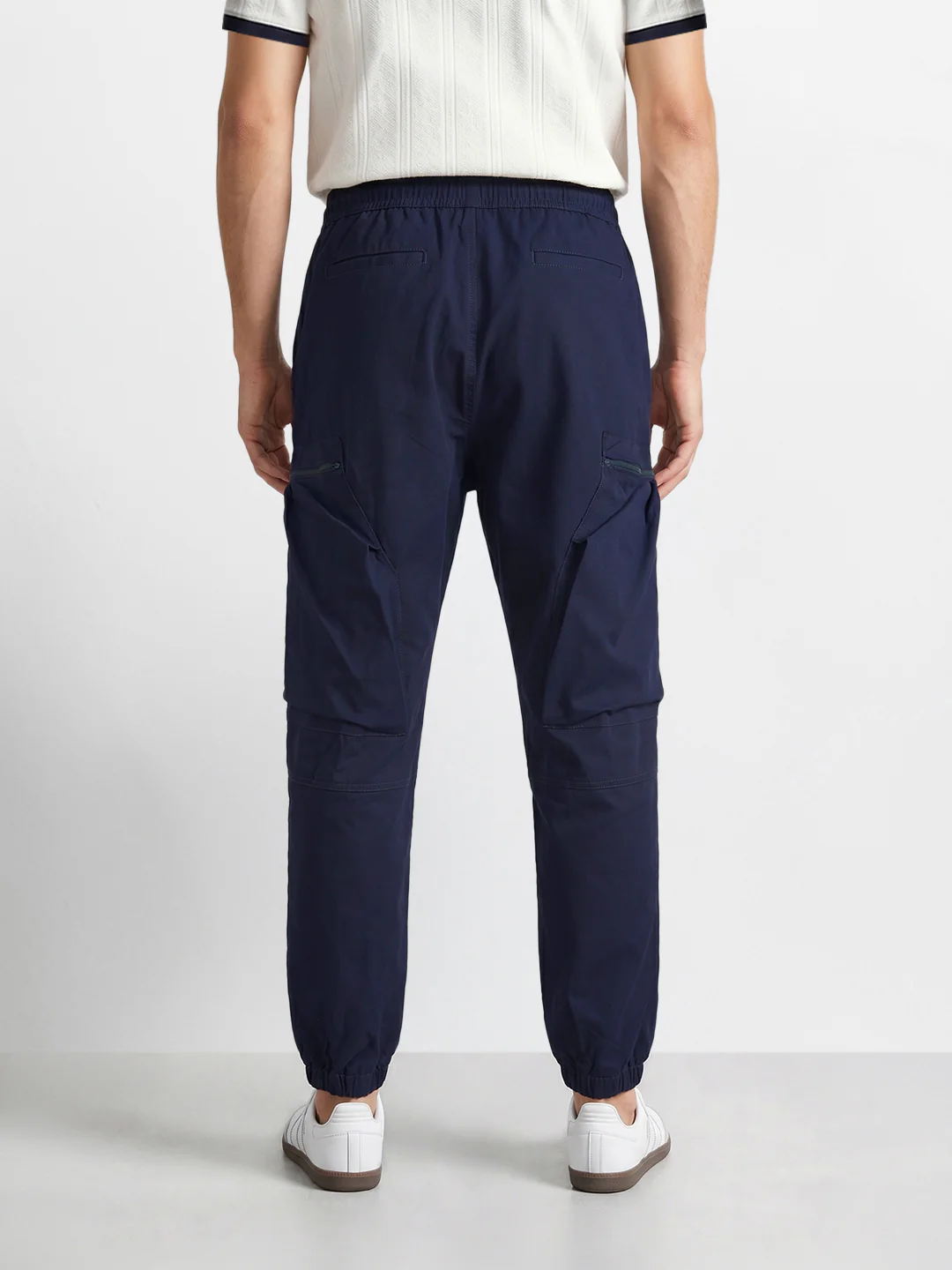 Men's Navy Blue Relaxed Fit Solid Utility Cargo - Image 3