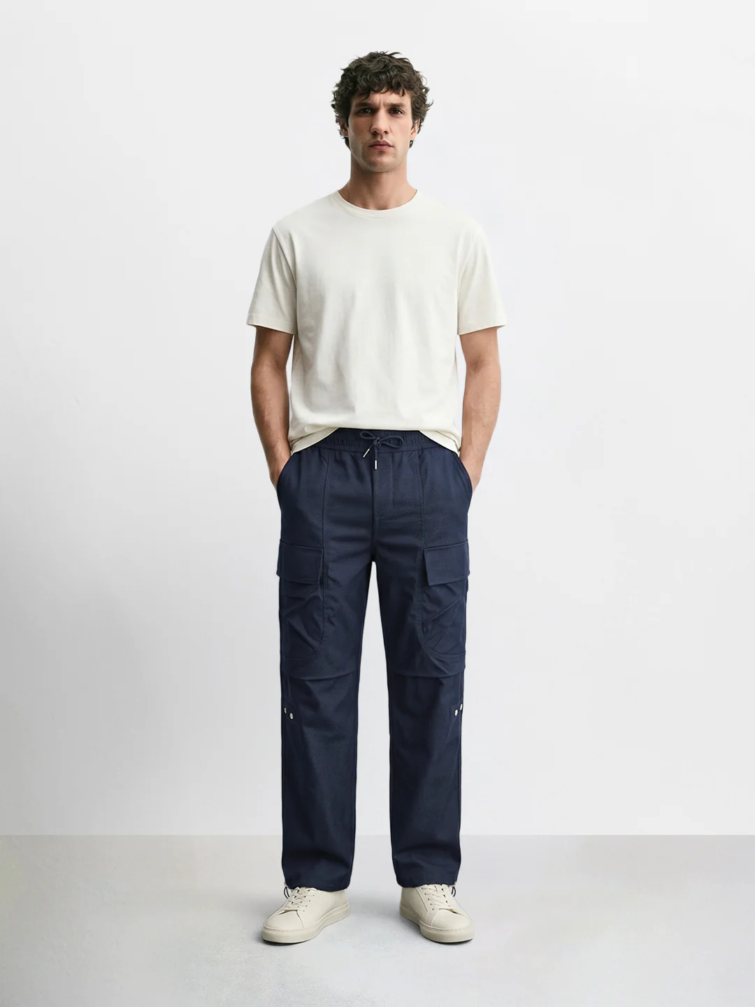 Men's Blue Relaxed Fit Solid Utility Joggers - Image 6