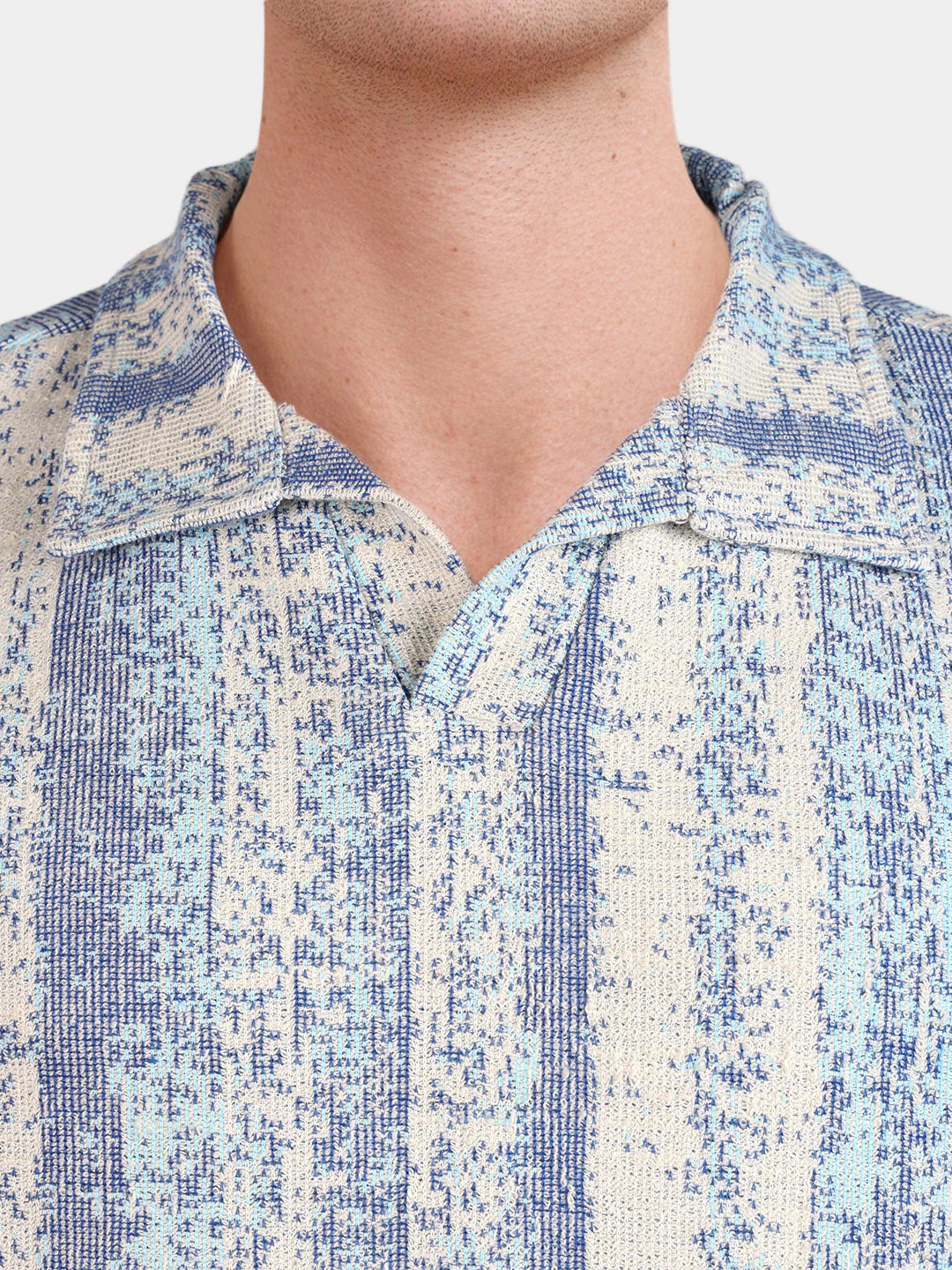 Men's Blue Relaxed Fit Striped Casual Polo T-Shirt - Image 3
