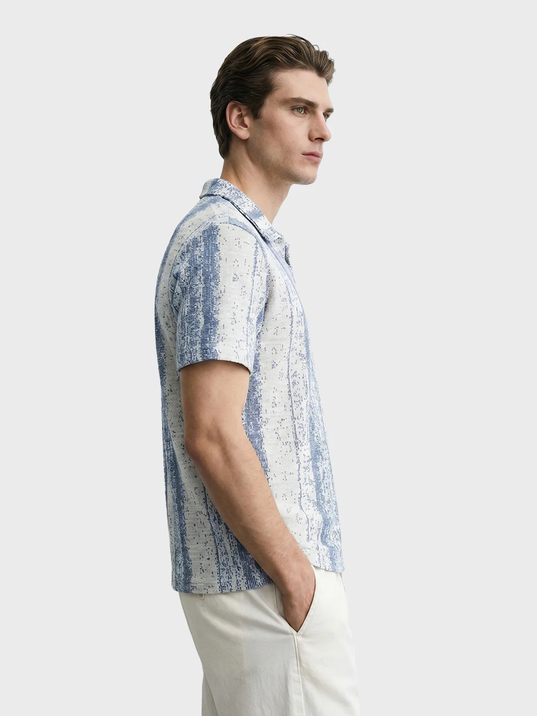 Men's Blue Relaxed Fit Striped Casual Polo T-Shirt - Image 4