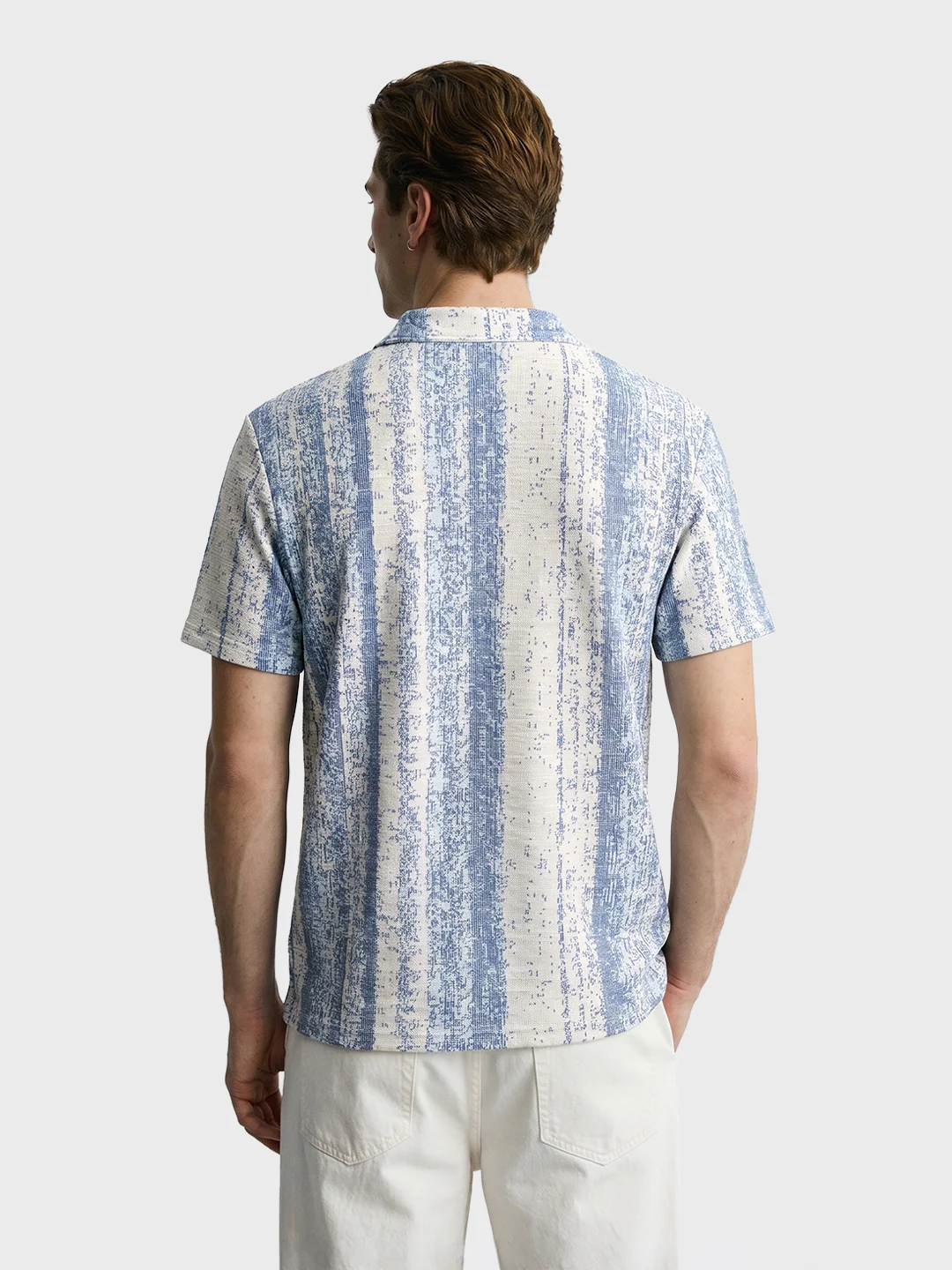 Men's Blue Relaxed Fit Striped Casual Polo T-Shirt - Image 5