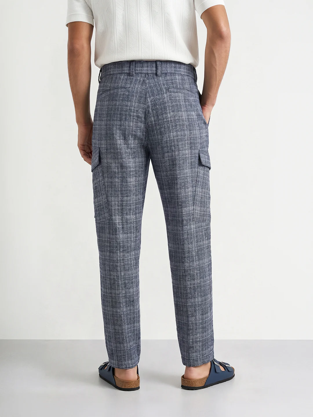 Men's Blue Relaxed Fit Solid Casual Cargo - Image 5