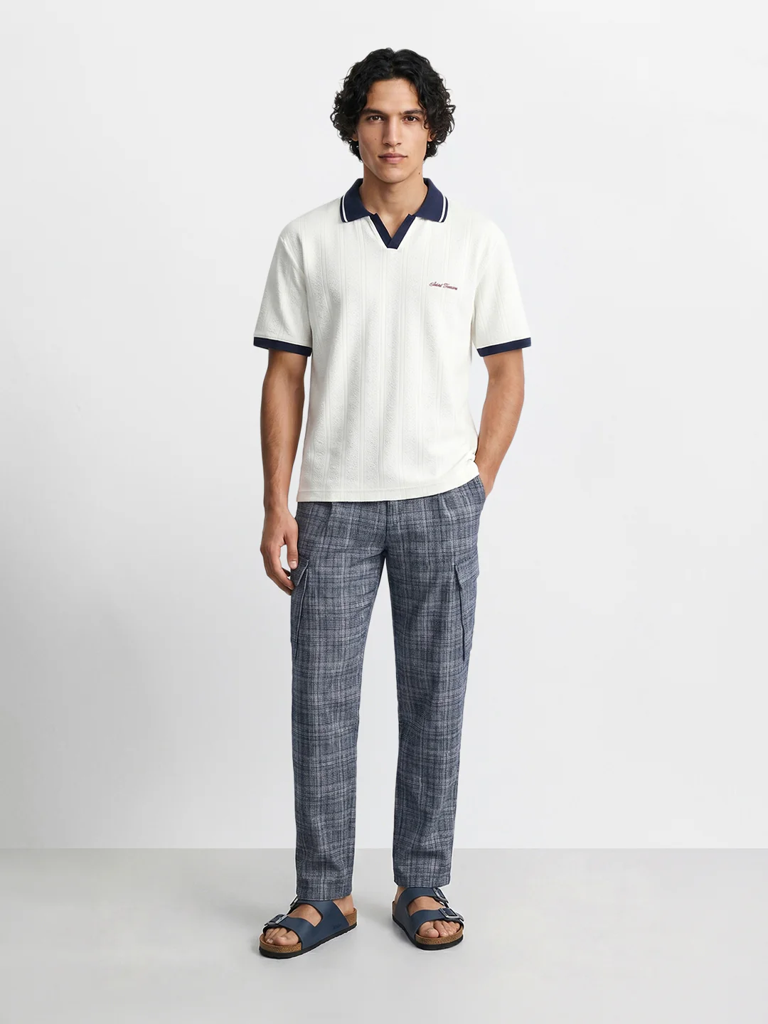 Men's Blue Relaxed Fit Solid Casual Cargo - Image 6