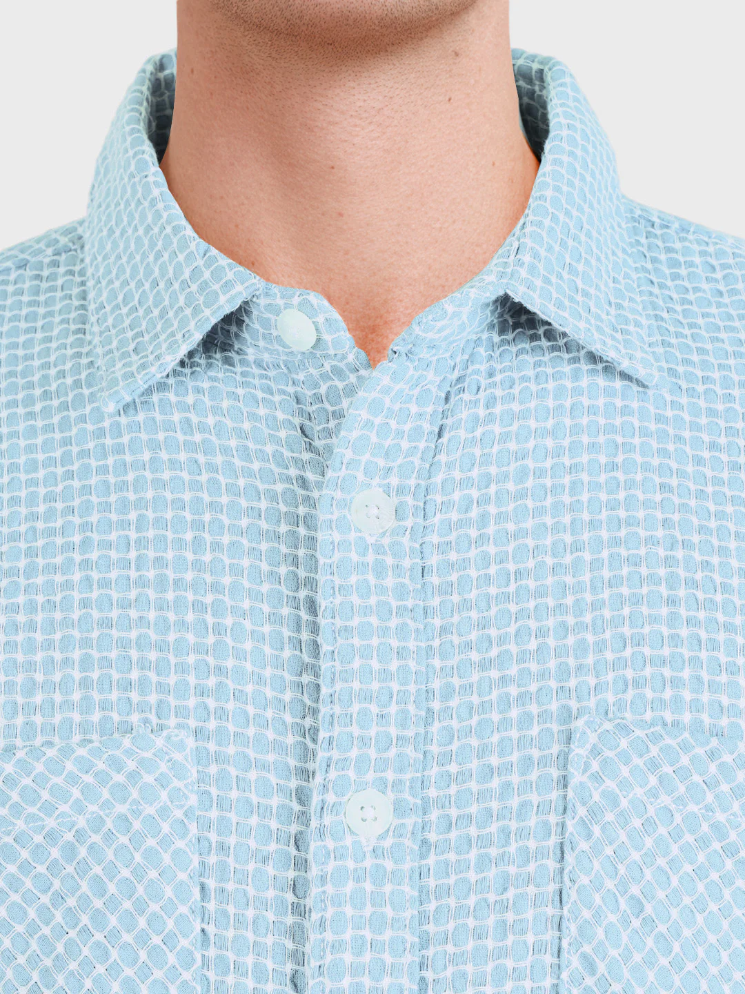 Men's Blue Oversized Fit Textured Casual Shirt - Image 3