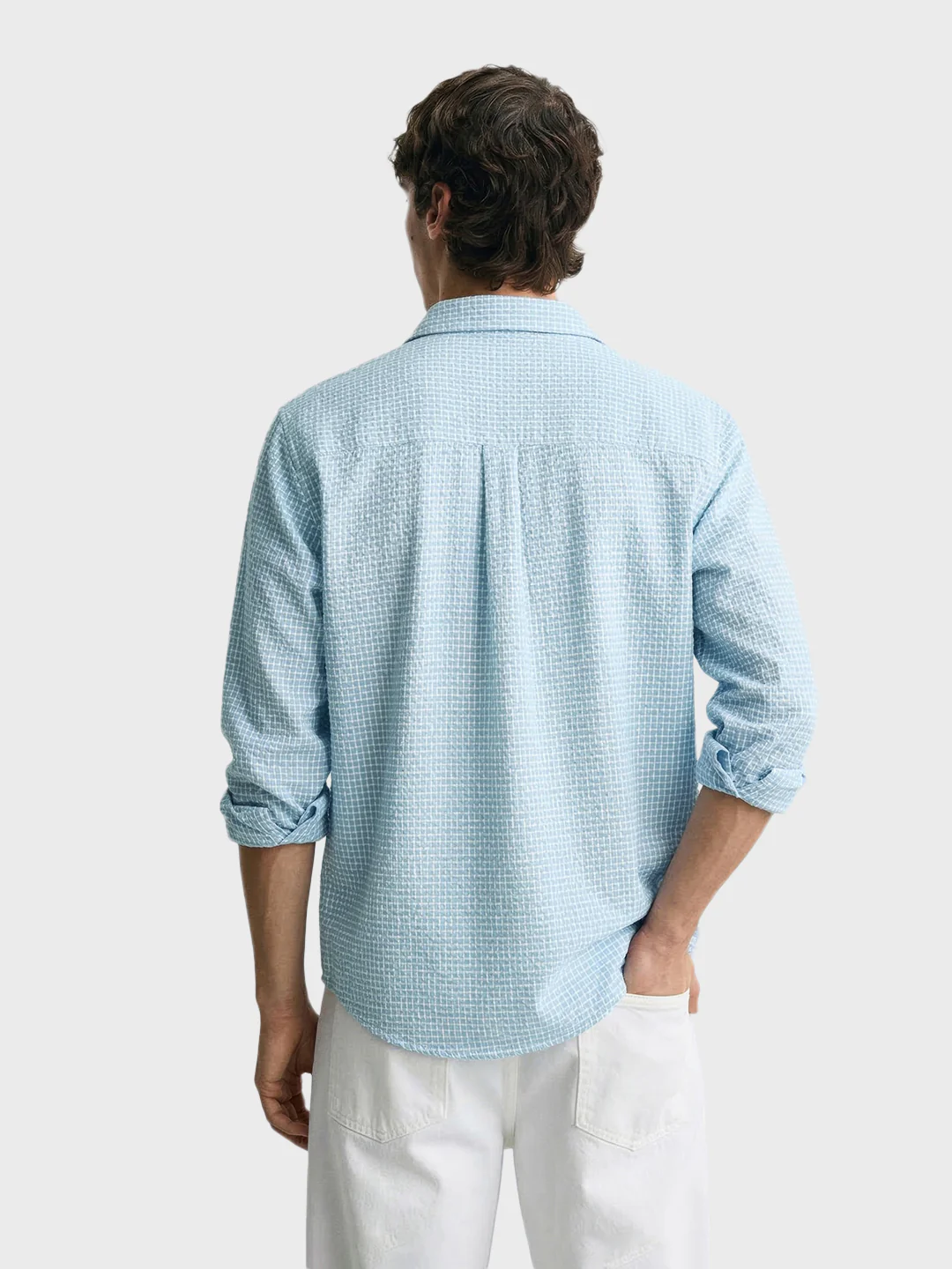 Men's Blue Oversized Fit Textured Casual Shirt - Image 5