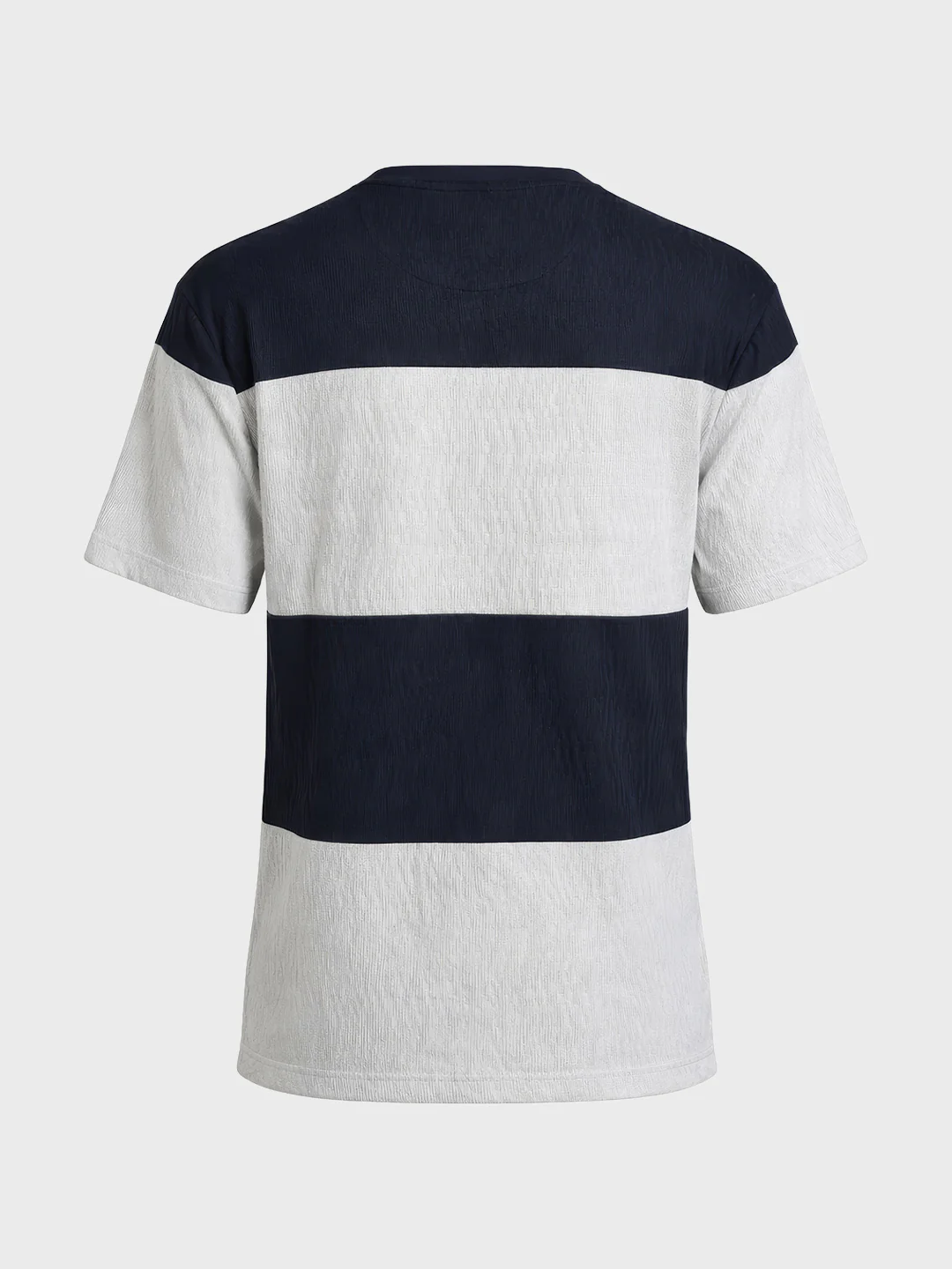 Men's Navy Blue Relaxed Fit Textured Casual T-Shirts - Image 6