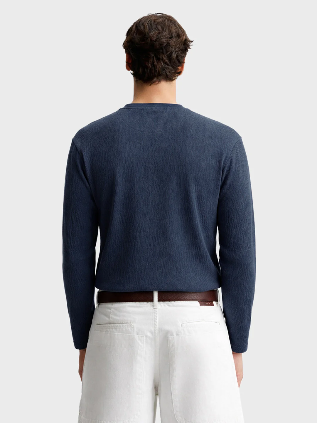 Men's Navy Blue Relaxed Fit Textured Casual T-Shirts - Image 4