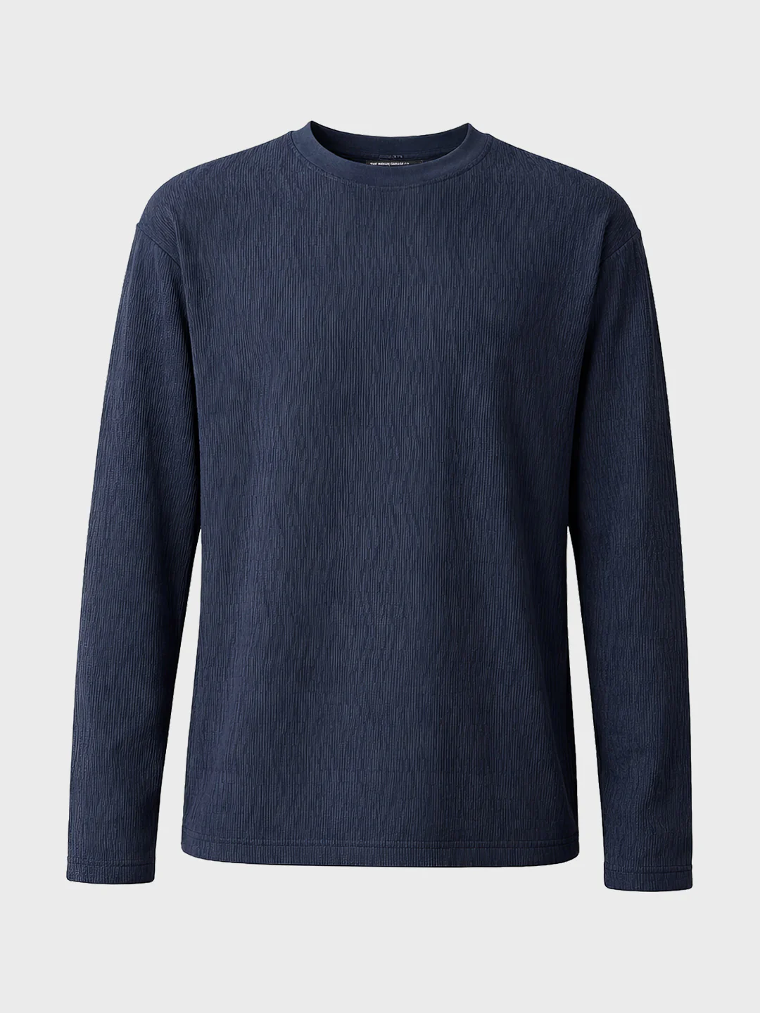 Men's Navy Blue Relaxed Fit Textured Casual T-Shirts - Image 5