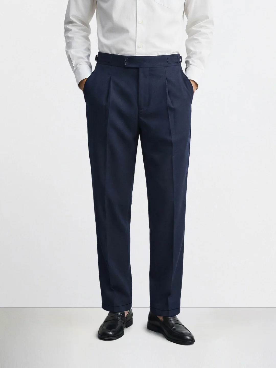 Men's Navy Blue Relaxed Fit Utility Solid Trousers