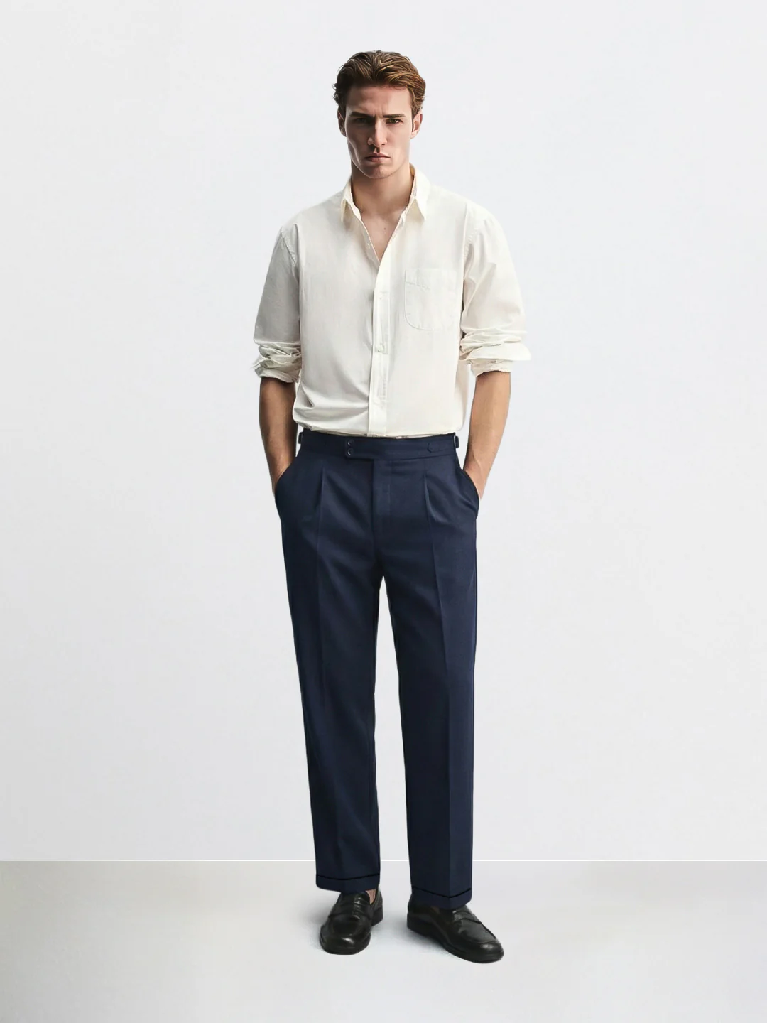Men's Navy Blue Relaxed Fit Utility Solid Trousers - Image 3