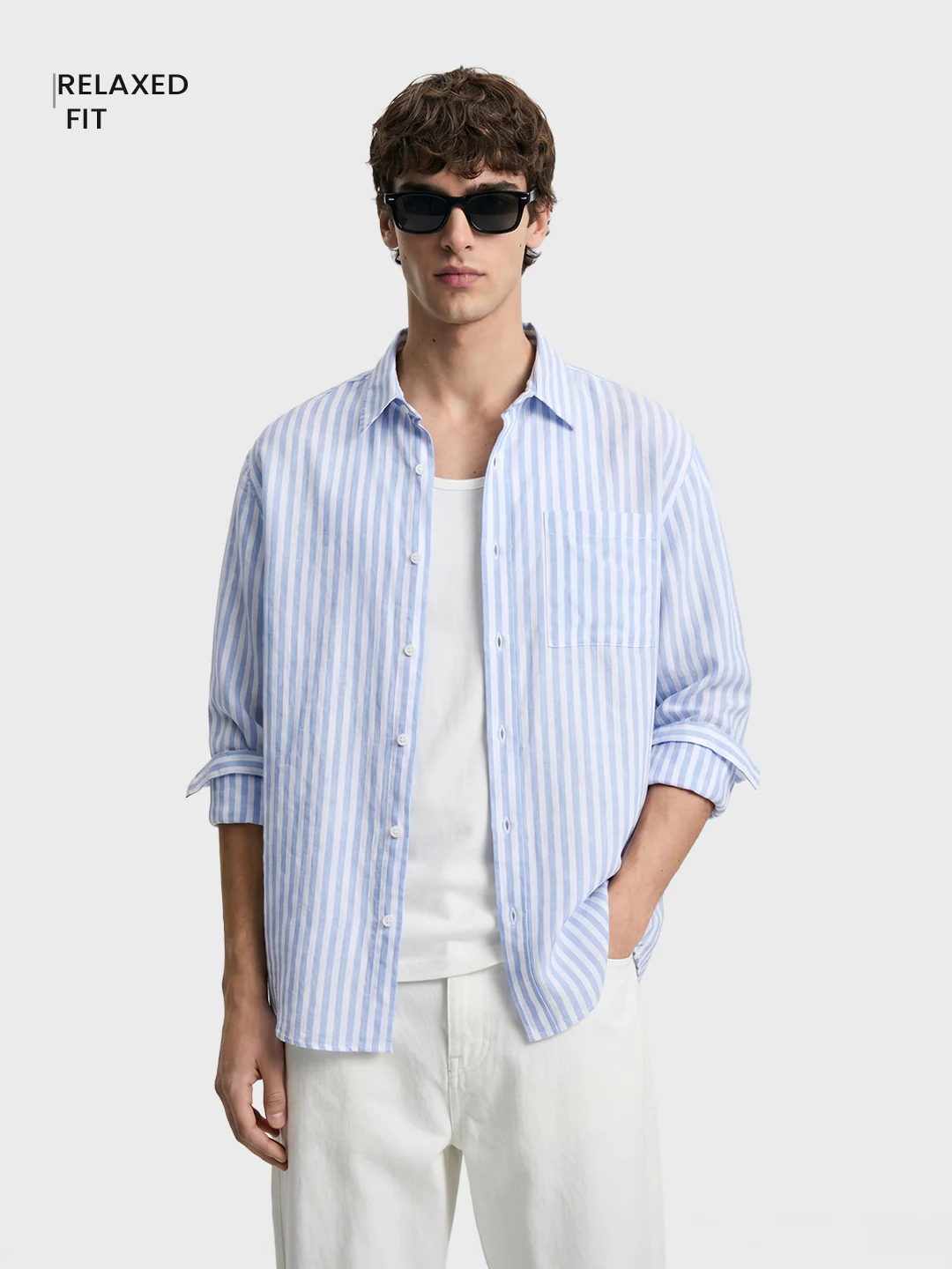 Men's Blue Super Relaxed Fit Vertical Stripes Casual Shirt - Image 2