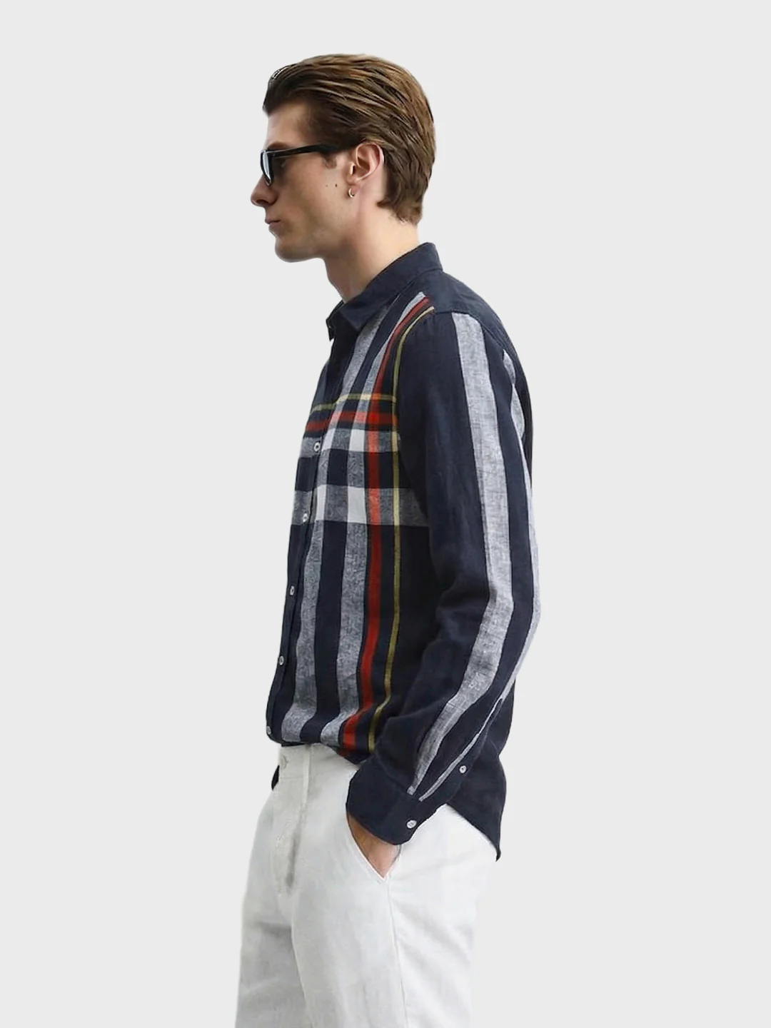 Men's Navy Blue Slim Fit Checked Casual Shirt - Image 4