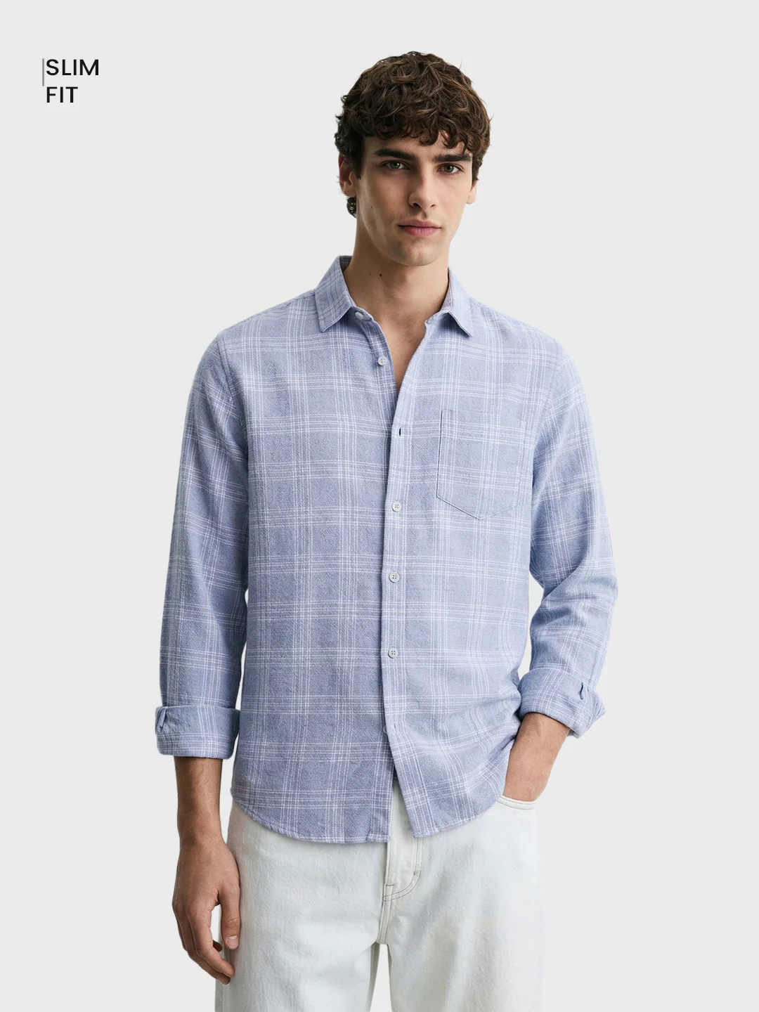 Men's Blue Slim Fit Checked Casual Shirt - Image 2