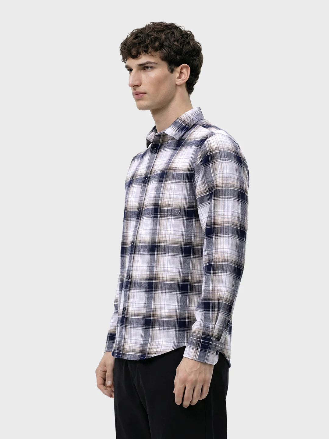 Men's Blue Slim Fit Checkered Casual Shirt - Image 4