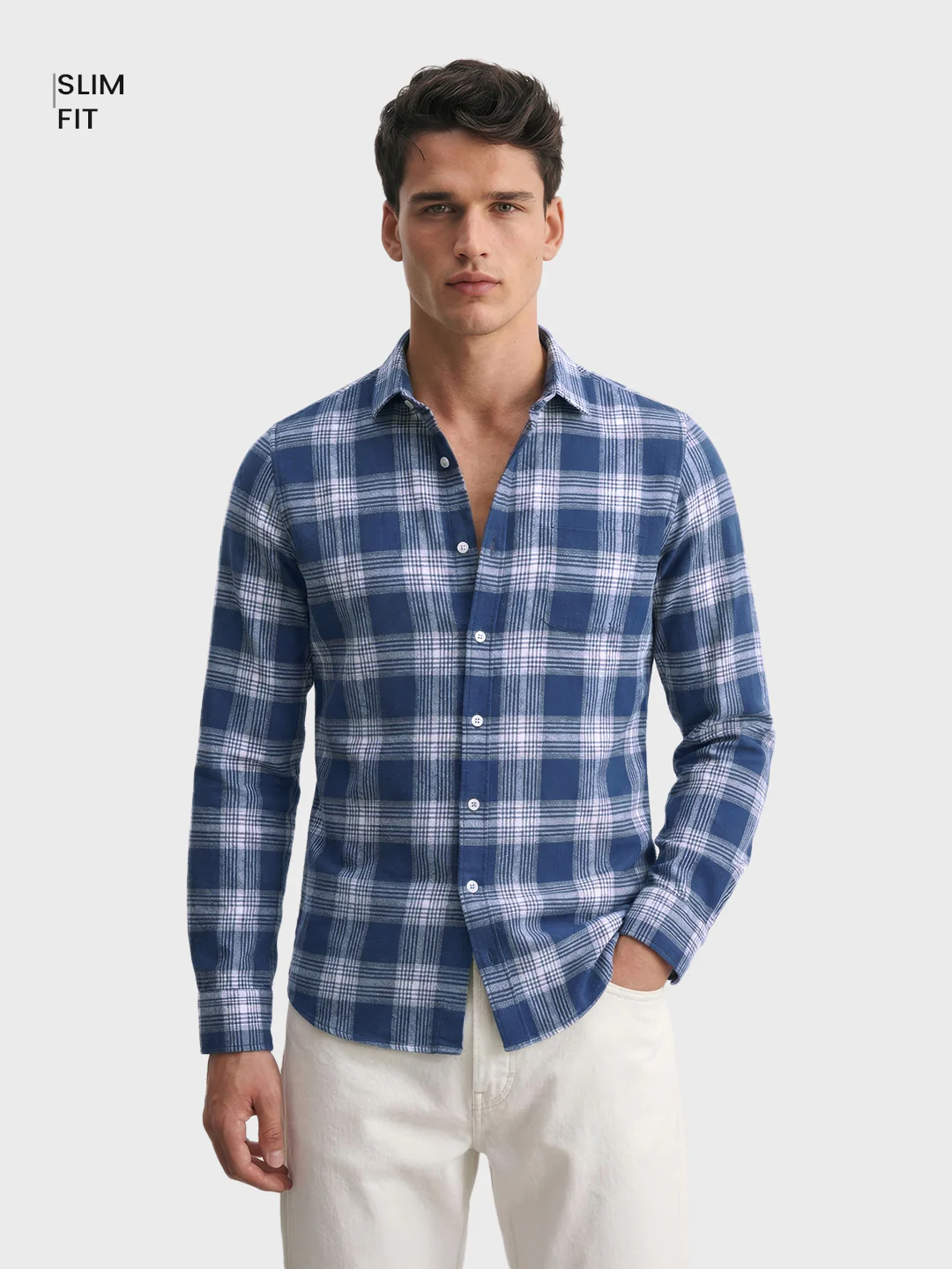 Men's Navy Blue Slim Fit Checkered Casual Shirt - Image 2