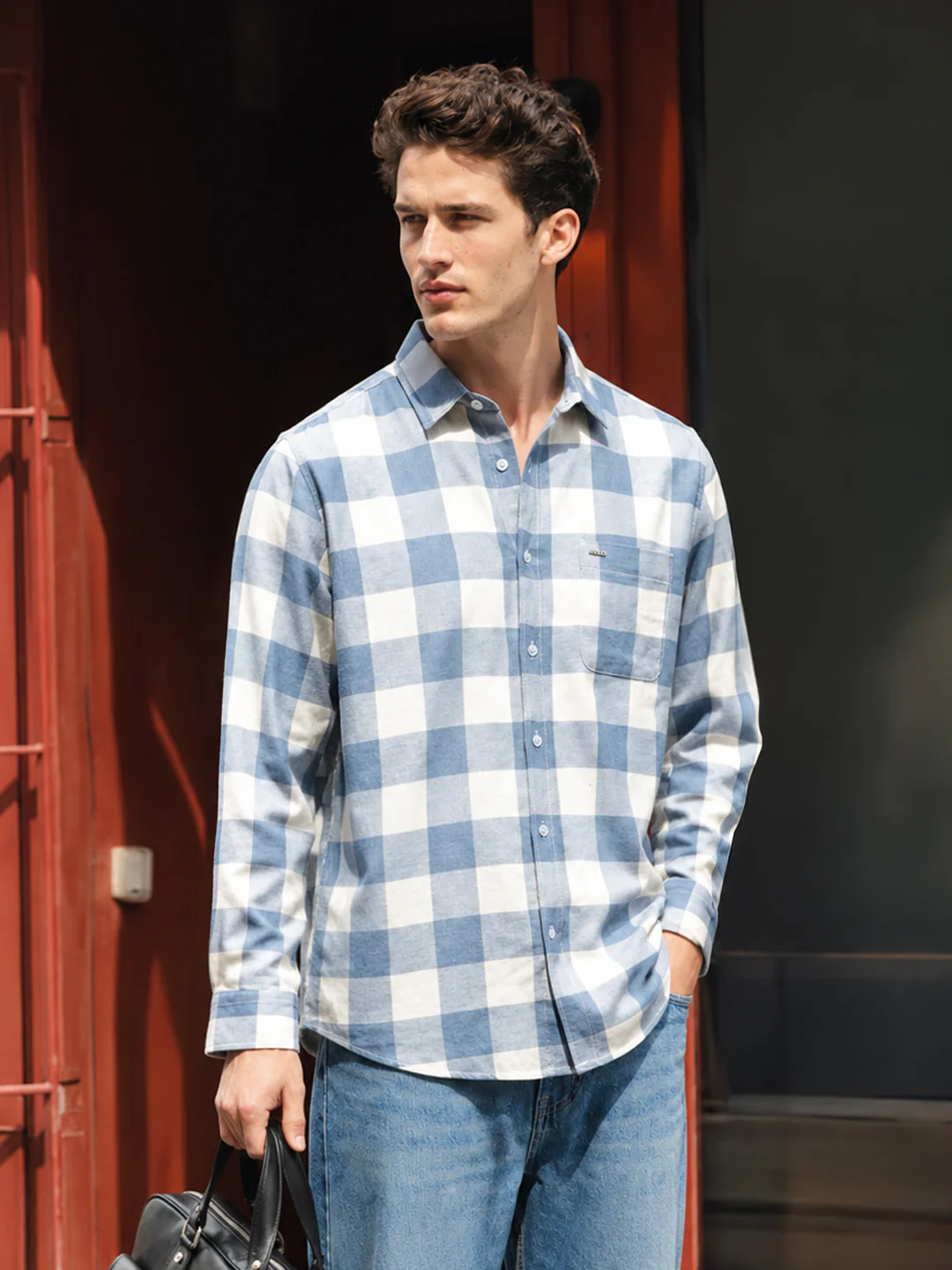 Men's Blue Slim Fit Checkered Casual Shirt
