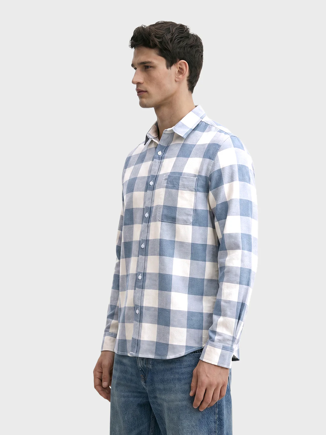Men's Blue Slim Fit Checkered Casual Shirt - Image 4