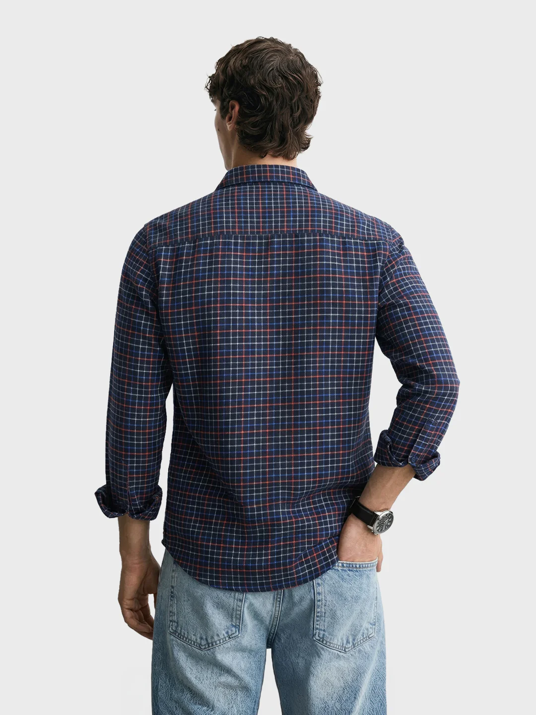 Men's Navy Blue Slim Fit Checkered Casual Shirt - Image 5