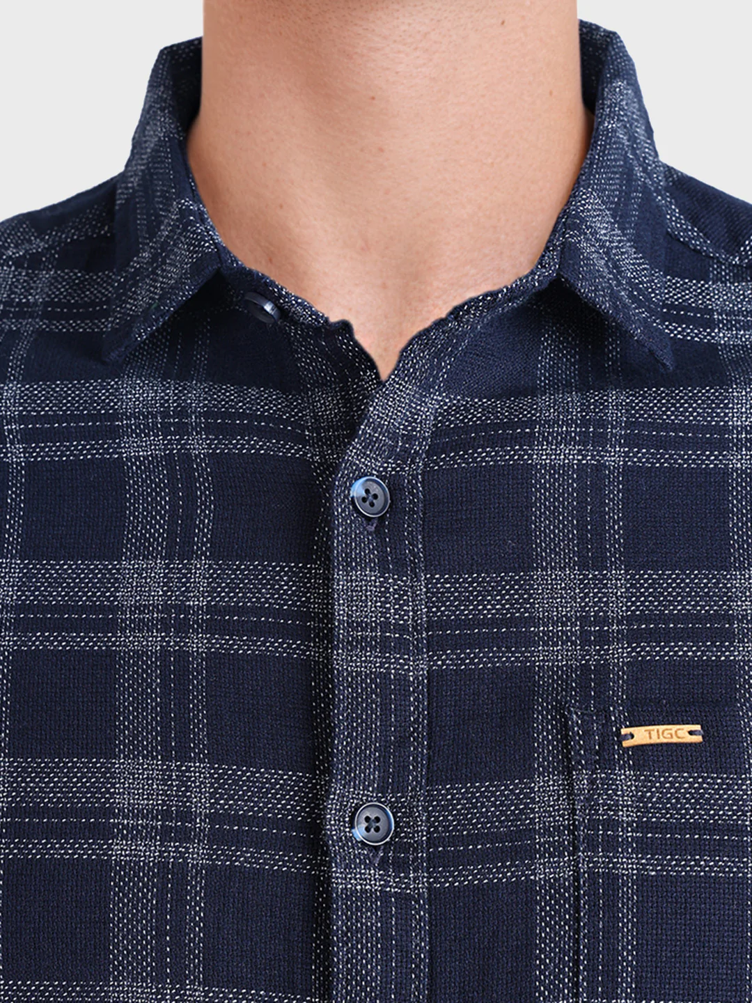 Men's Navy Blue Slim Fit Checkered Casual Shirt - Image 7