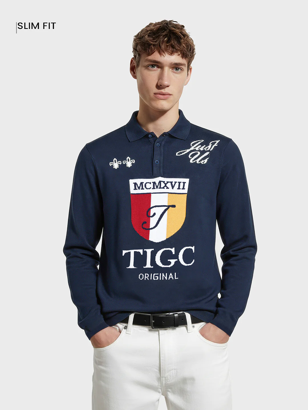 Men's Navy Blue Slim Fit Graphic Printed Casual Polo T-Shirt - Image 2