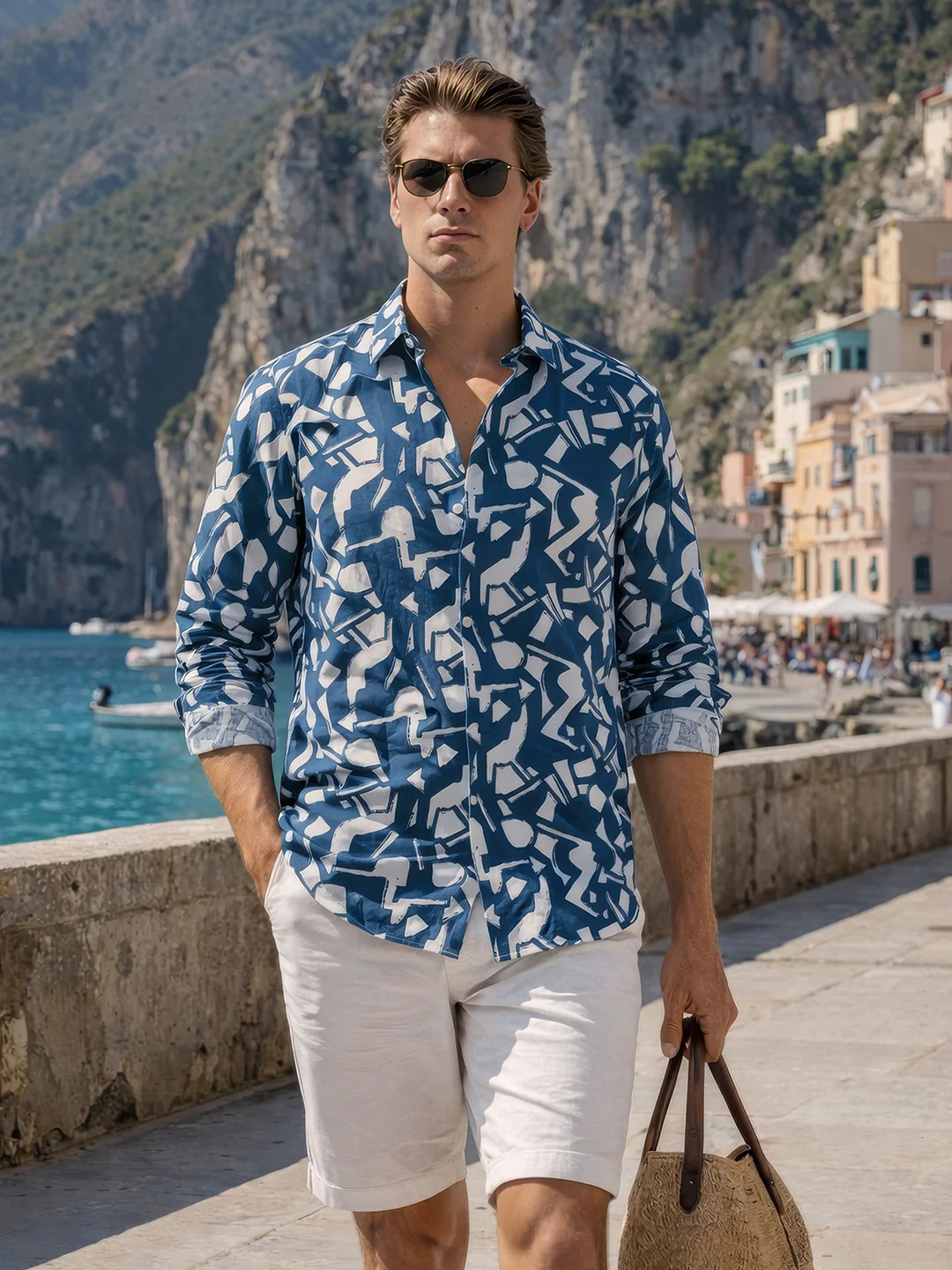 Men's Navy Blue Slim Fit Printed Casual Shirts