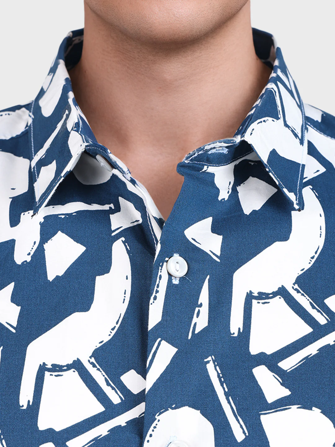 Men's Navy Blue Slim Fit Printed Casual Shirts - Image 3