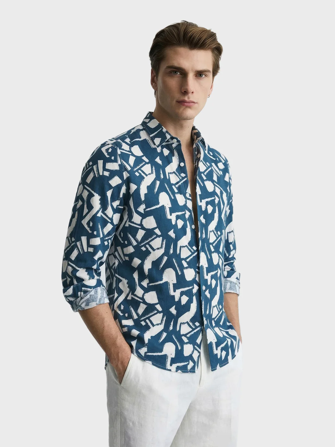 Men's Navy Blue Slim Fit Printed Casual Shirts - Image 4