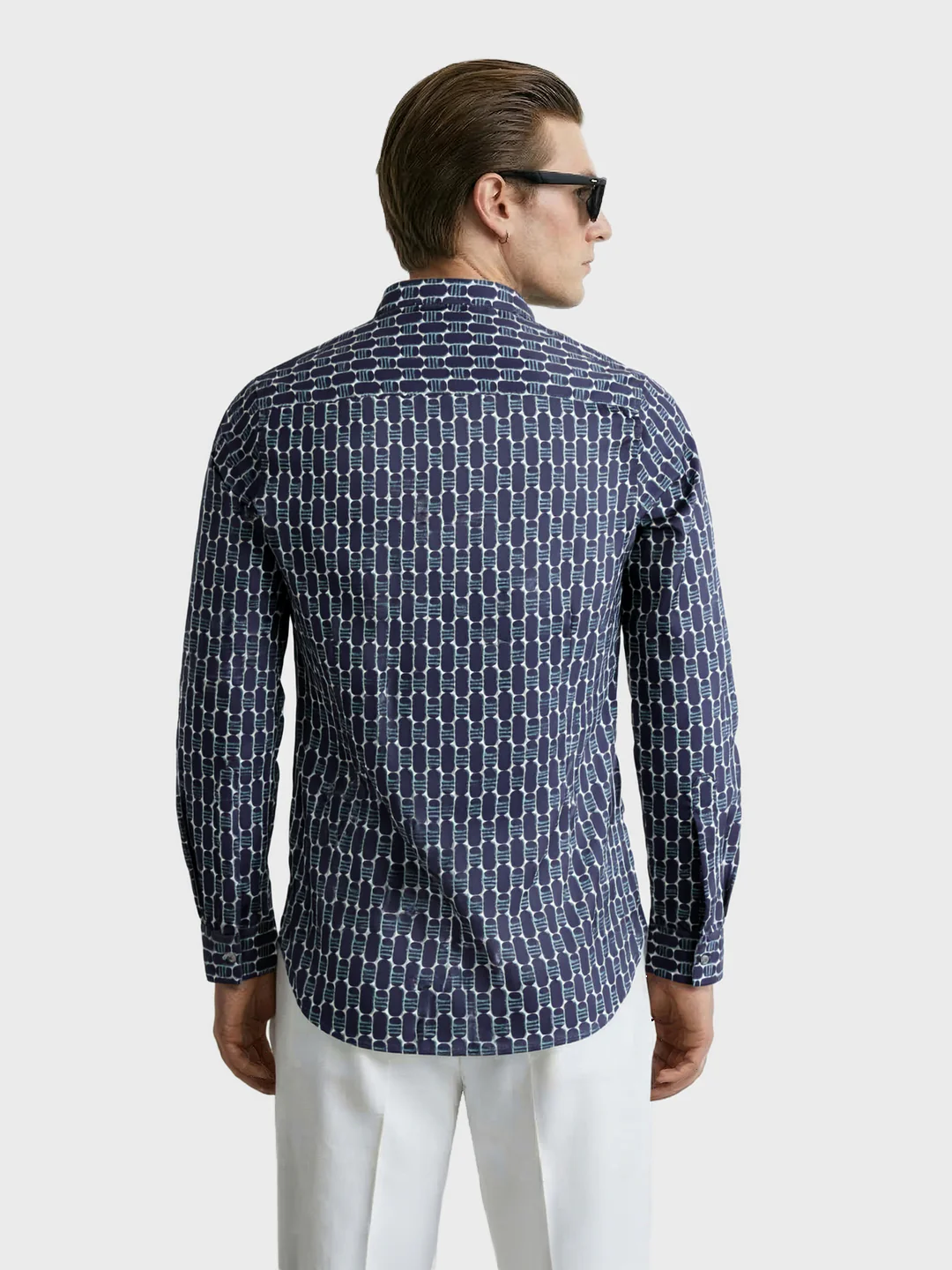 Men's Navy Blue Slim Fit Printed Party Wear Shirt - Image 5