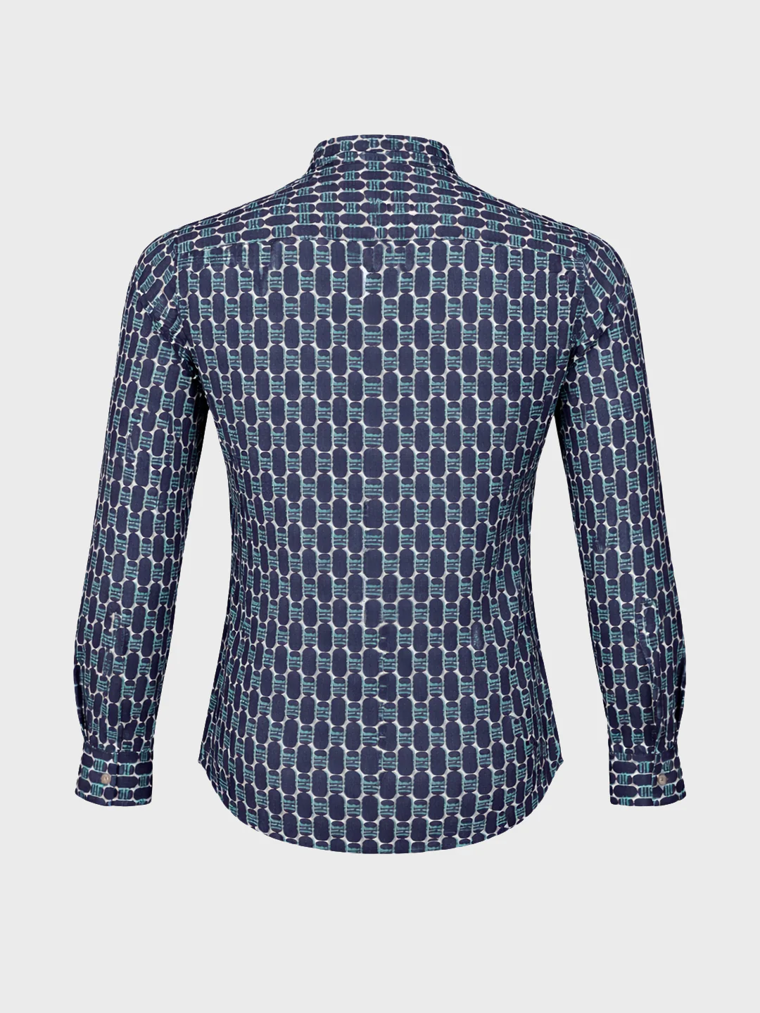 Men's Navy Blue Slim Fit Printed Party Wear Shirt - Image 7