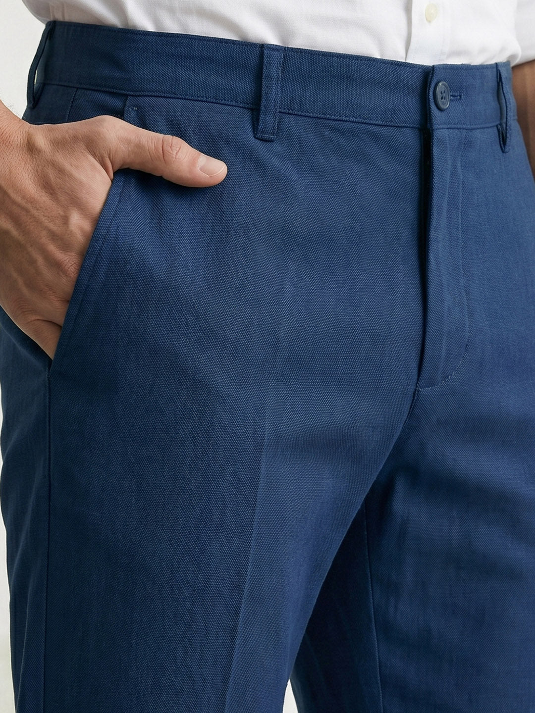 Men's Blue Slim Fit Solid Casual Chinos - Image 3