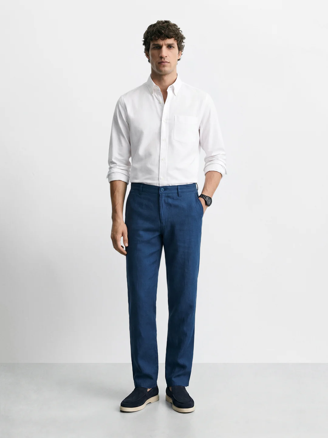 Men's Blue Slim Fit Solid Casual Chinos - Image 6