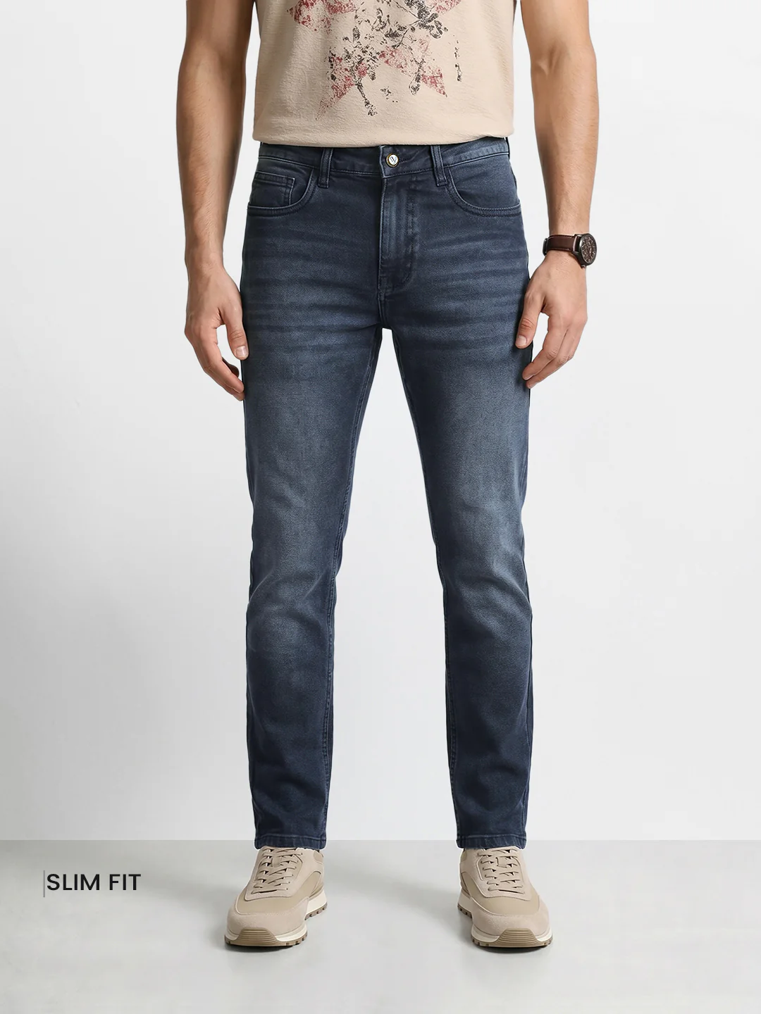 Men's Blue Slim Fit Solid Casual Jeans - Image 2