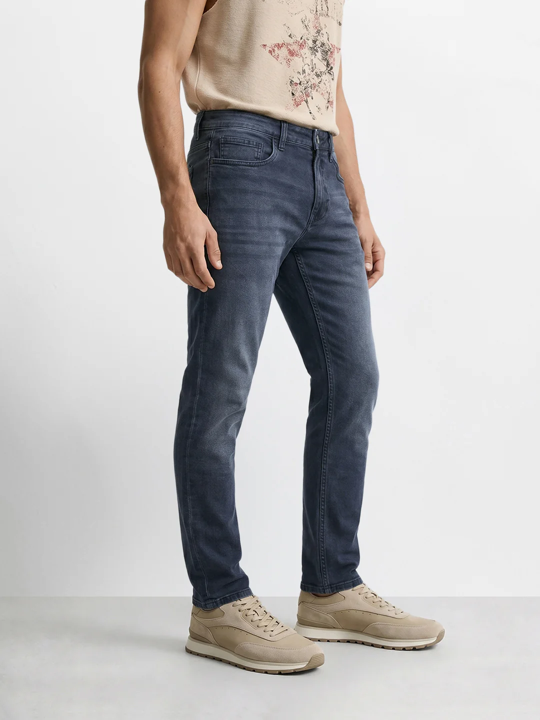 Men's Blue Slim Fit Solid Casual Jeans - Image 3