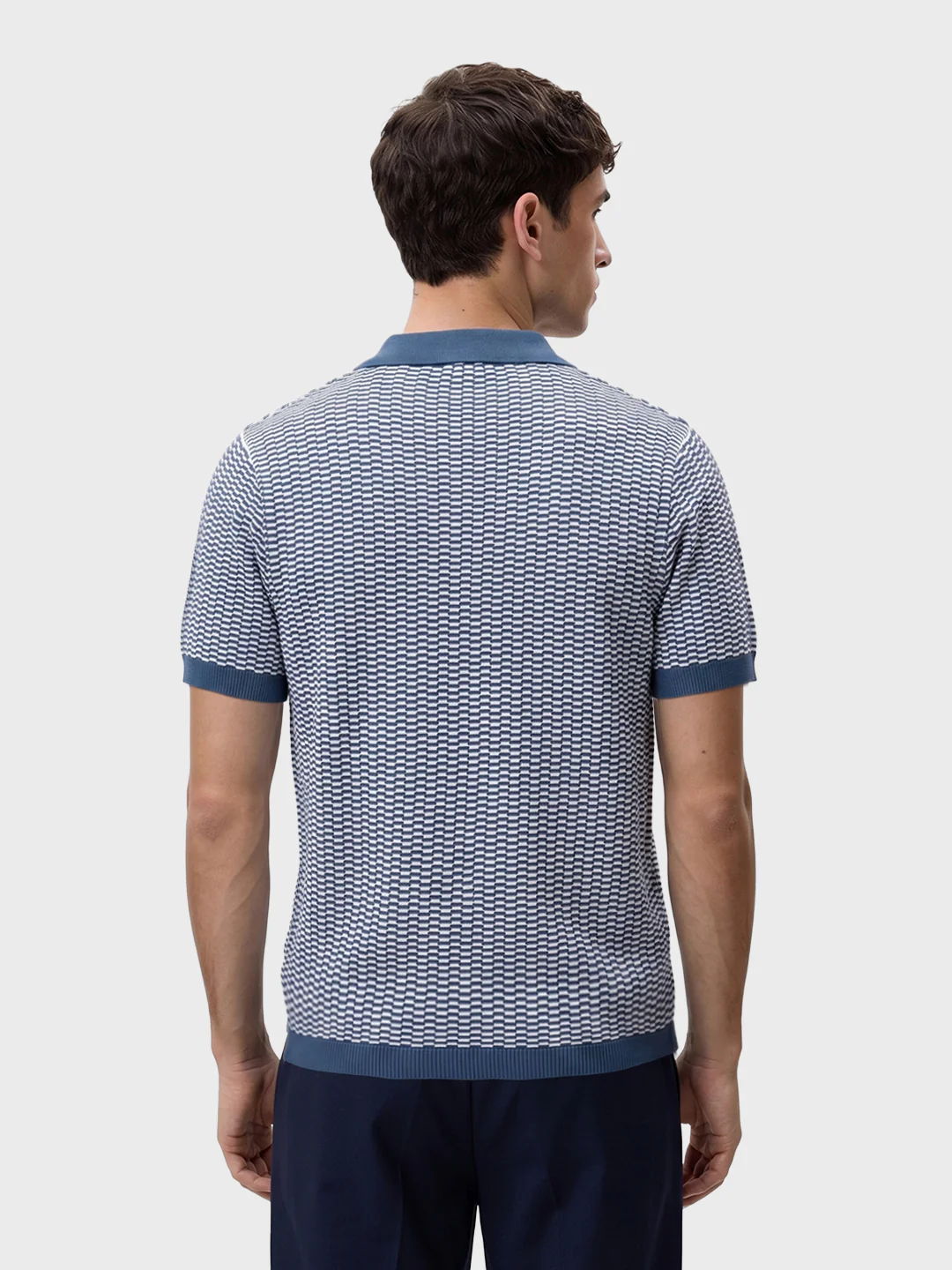 Men's Blue Slim Fit Solid Casual Polos T-Shirt - Image 5