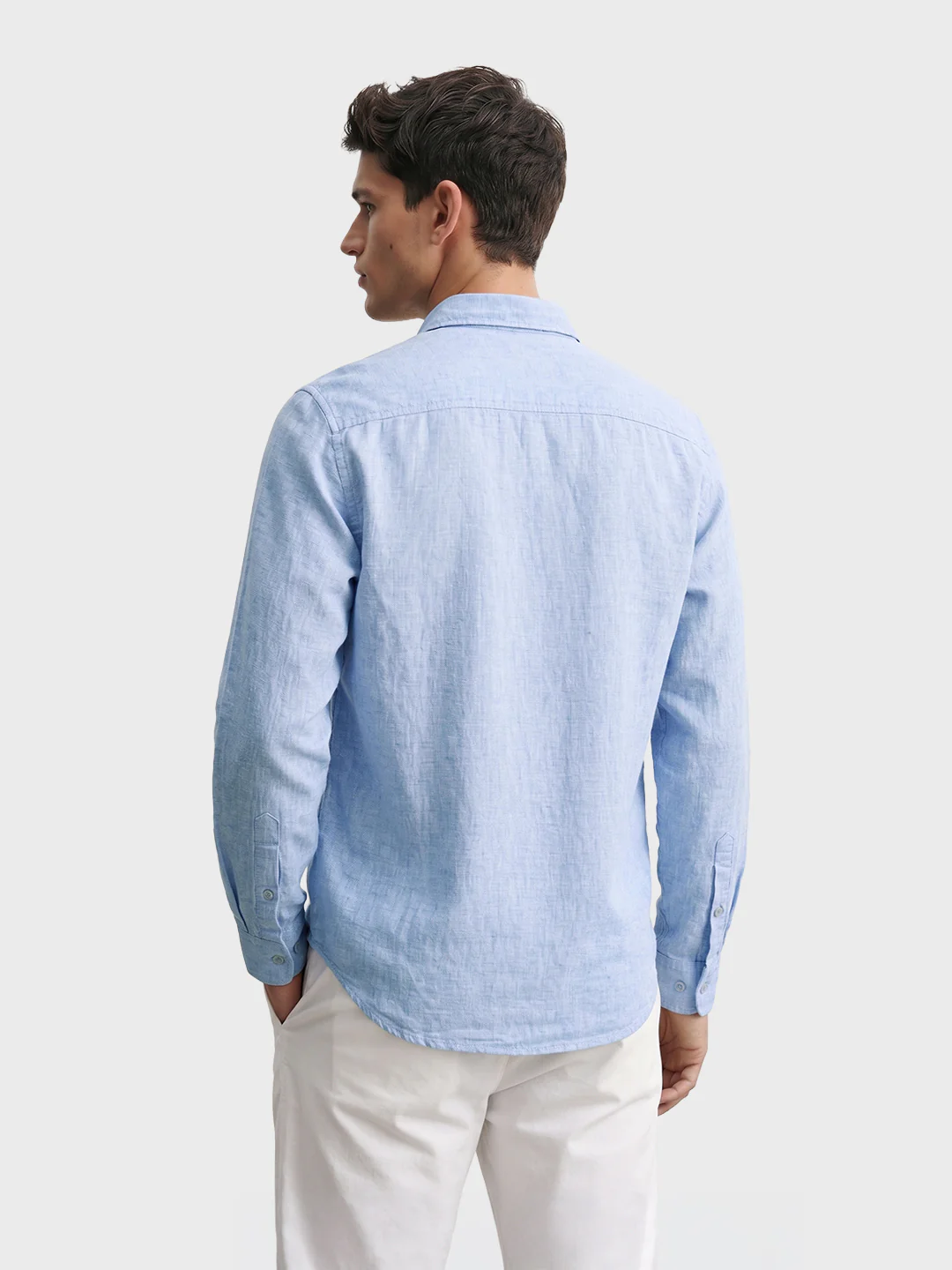 Men's Blue Slim Fit Solid Casual Shirt - Image 5