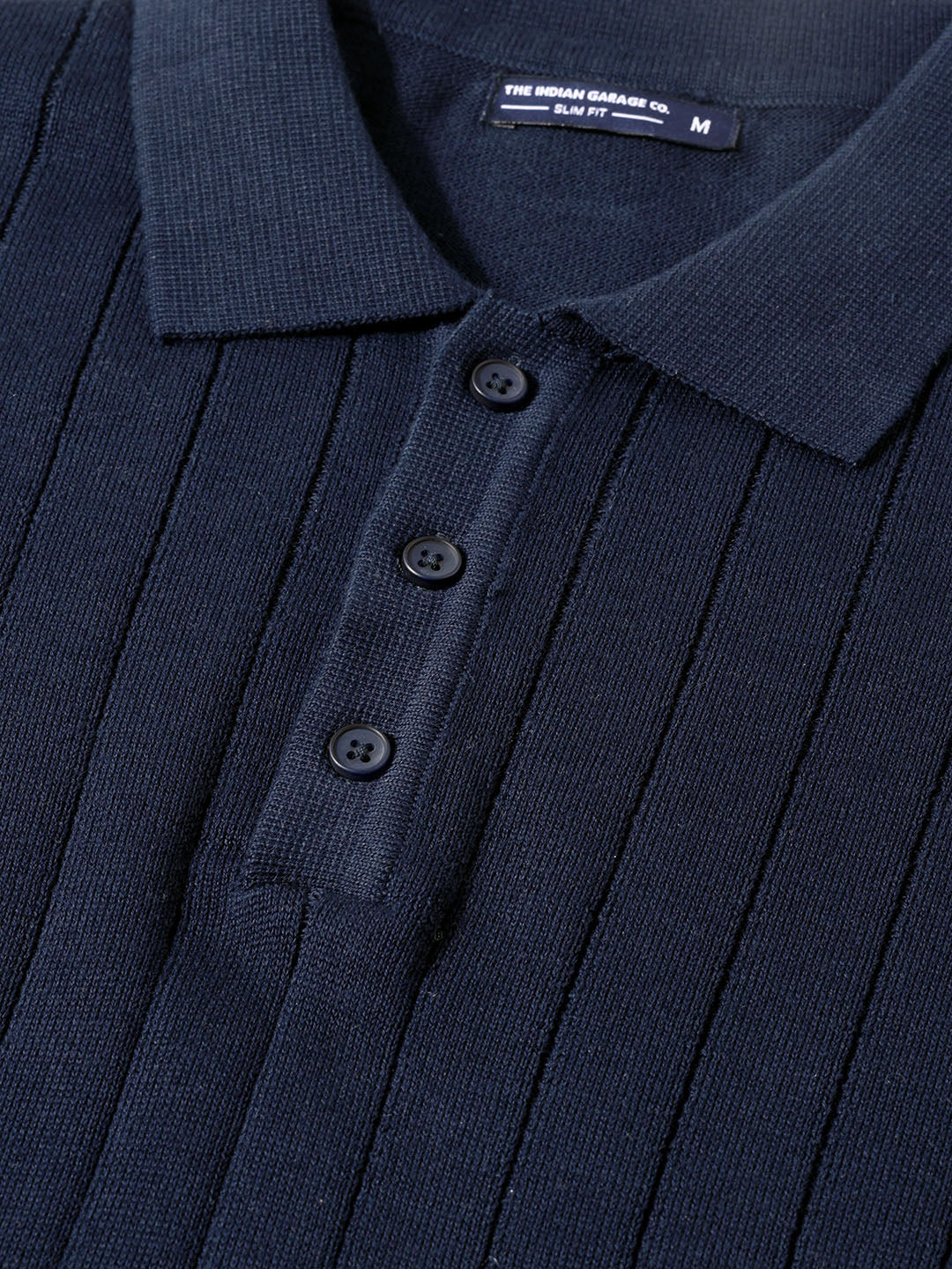 Men's Navy Blue Slim Fit Solid Flat Knit Polo T-Shirt - Image 3