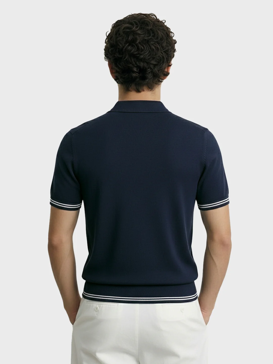 Men's Navy Blue Slim Fit Solid Flat Knit Polo T-Shirt - Image 4