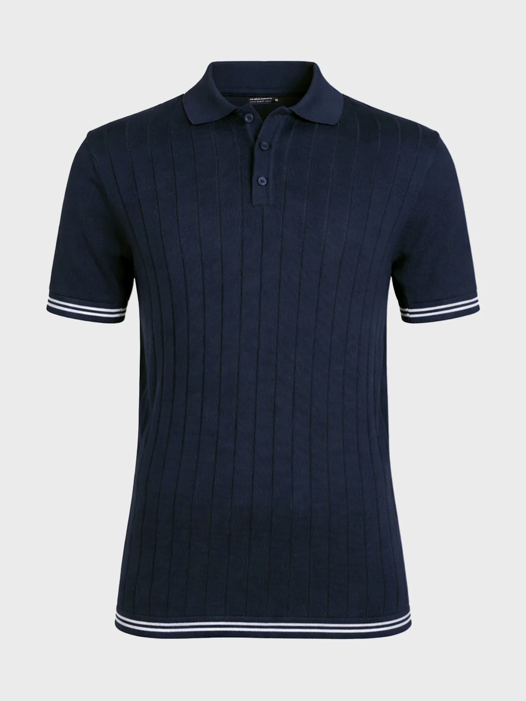 Men's Navy Blue Slim Fit Solid Flat Knit Polo T-Shirt - Image 5
