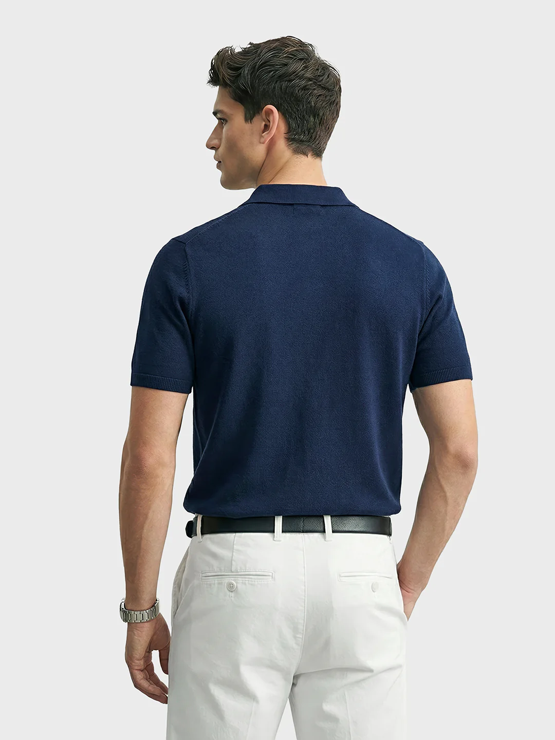 Men's Navy Blue Slim Fit Solid Casual Polo T-Shirt - Image 4