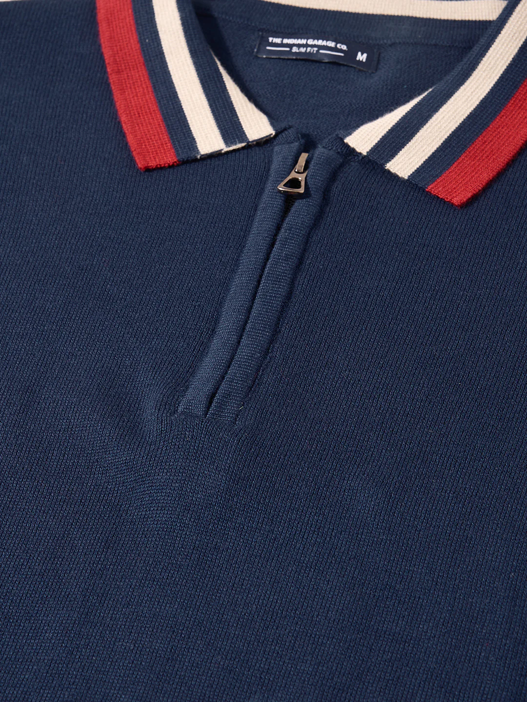 Men's Navy Blue Slim Fit Solid Flat Knit Polo T-Shirt - Image 3