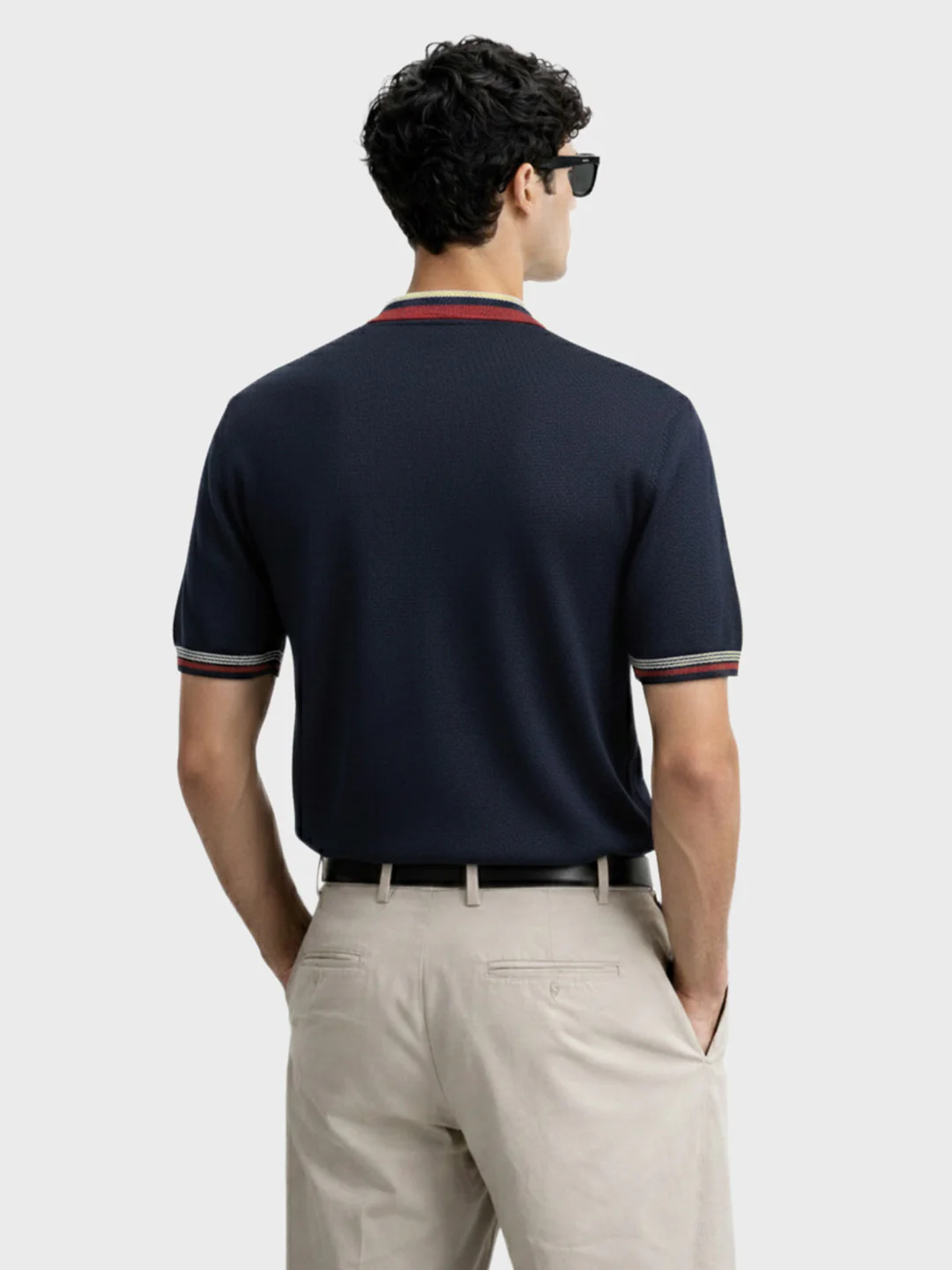 Men's Navy Blue Slim Fit Solid Flat Knit Polo T-Shirt - Image 4